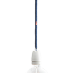 Nud NUD Classic E27 Pendant Holder in White Ceramic with Denim Cable and unattached plug.