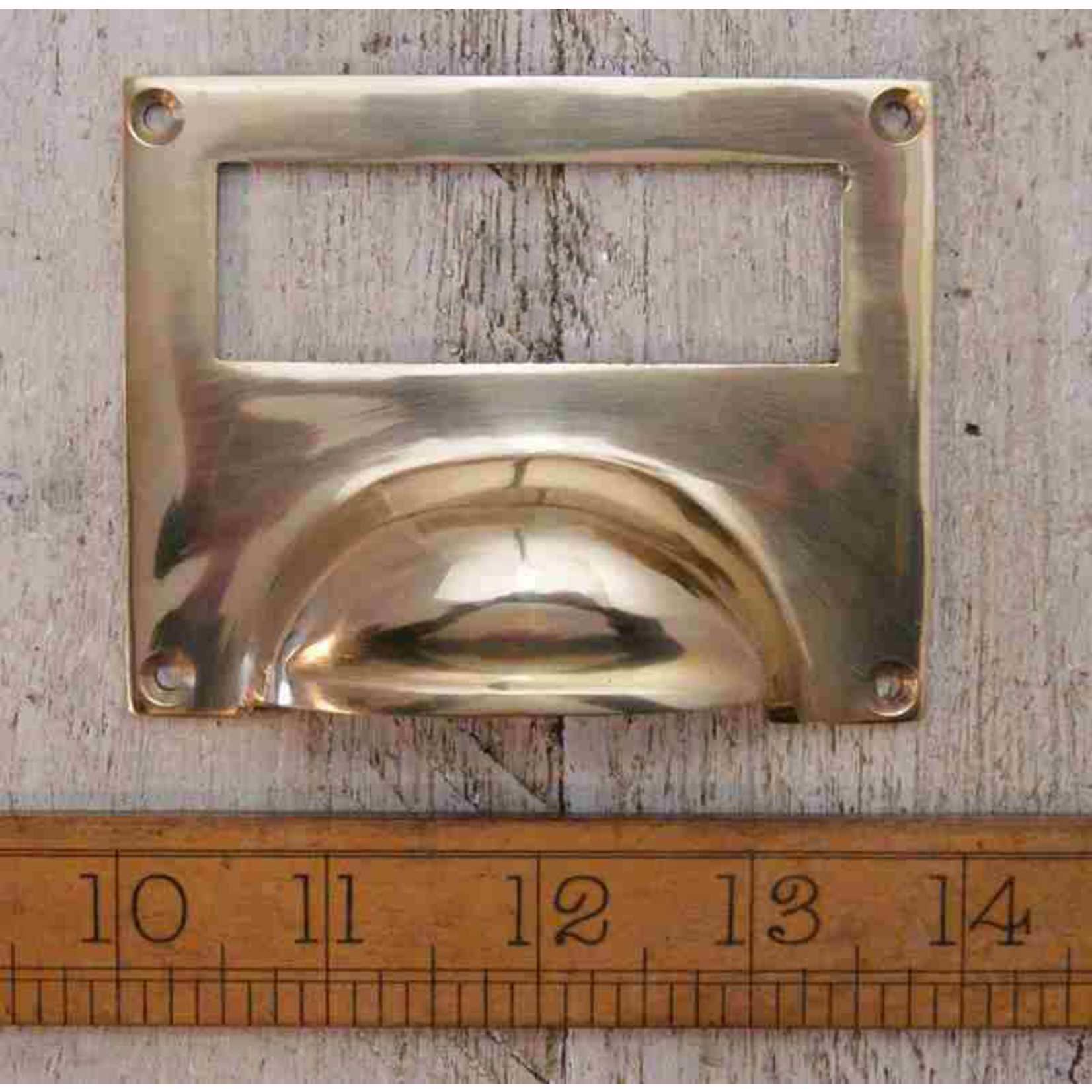 IRON RANGE Cup Handle Label Frame Dimple Lipped Solid Brass