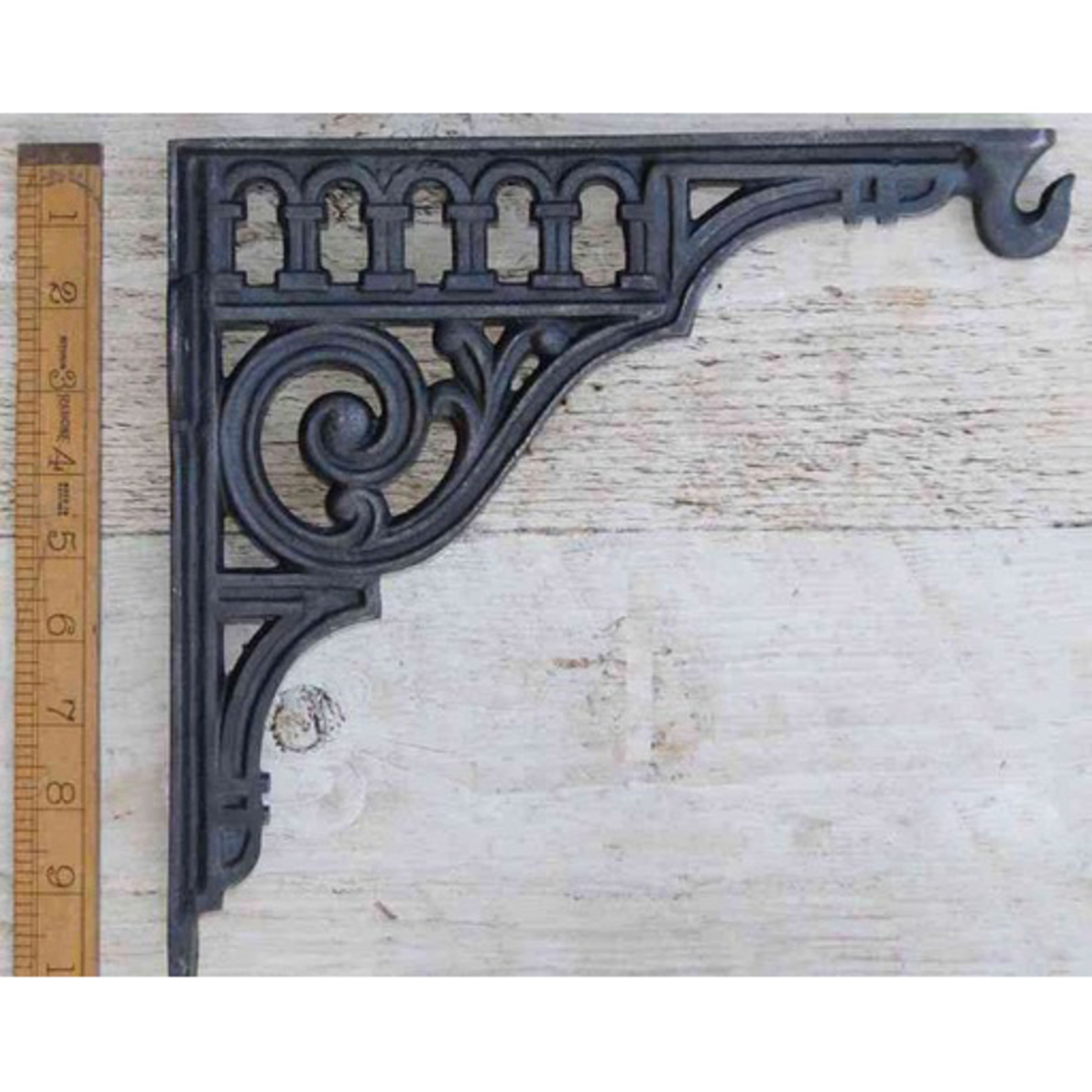 IRON RANGE 10" ROMAN Shelf / Wall Bracket with Hook Dec Cast Ant Iron 250x250mm