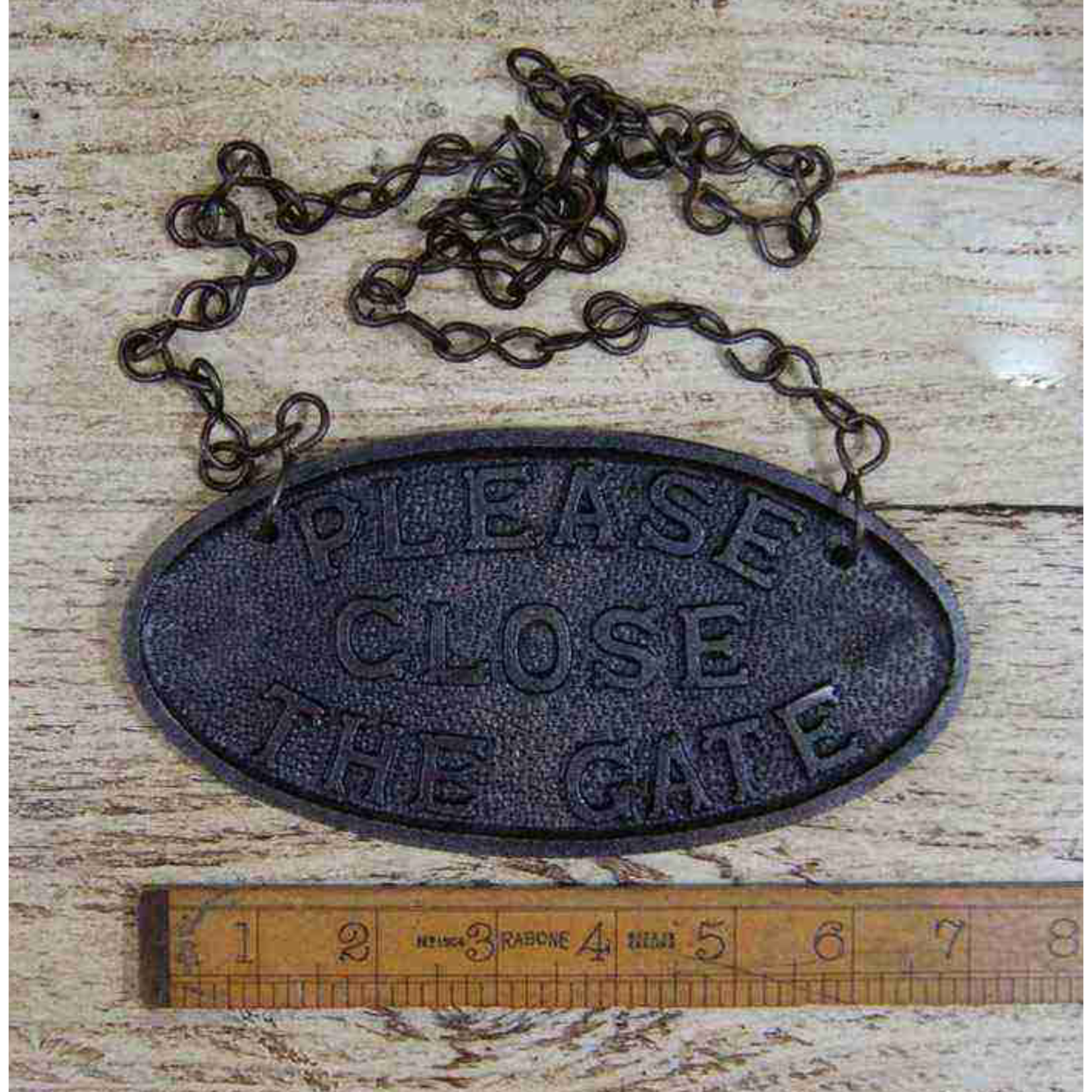 IRON RANGE Plaque 'Please Close the Gate' & Chain Ant Cast Iron 180mm