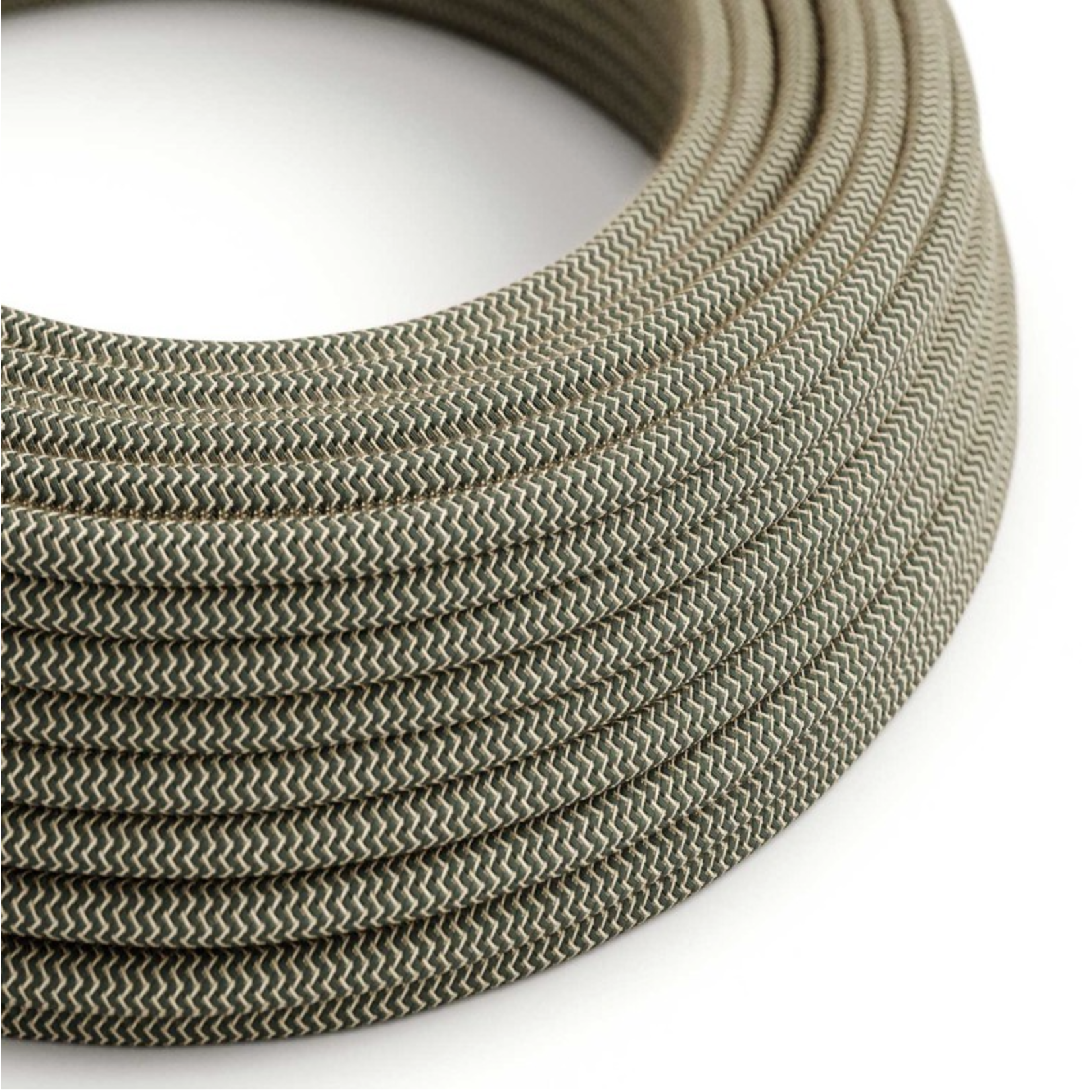 CCIT Per Metre - Round electric cable  3 core Flex Grey and White cotton Chevron : 0.75 Diameter