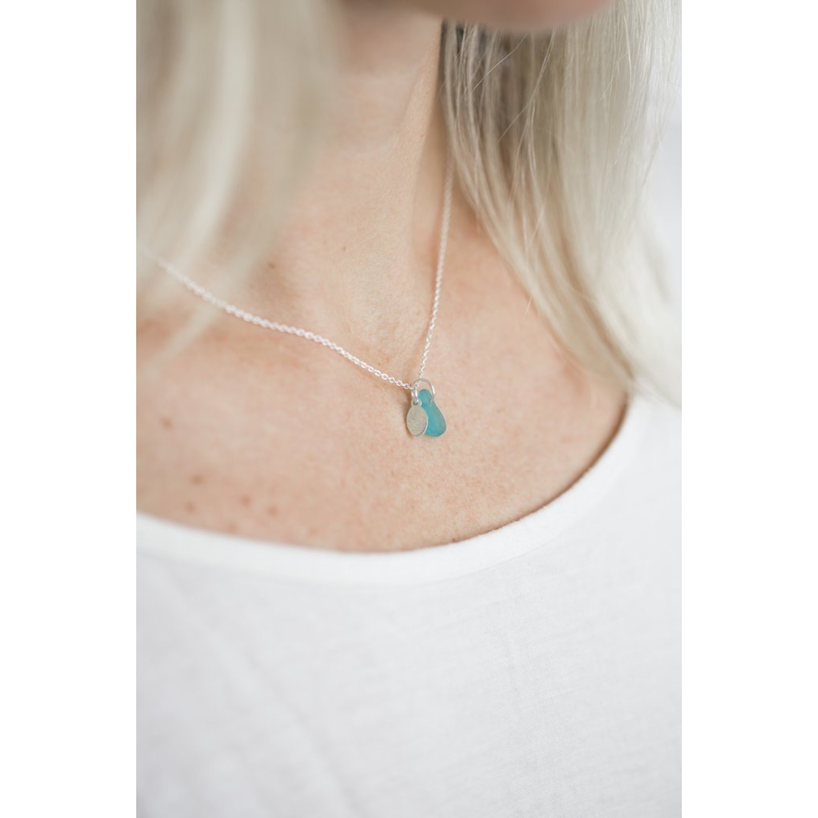 One & Eight Aqua Seaglass Silver Necklace