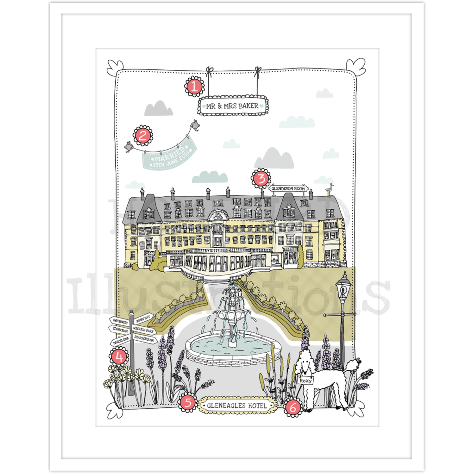 Personalised Homebird Illustration Of the Beautiful Gleneagles Hotel - Wedding Venue