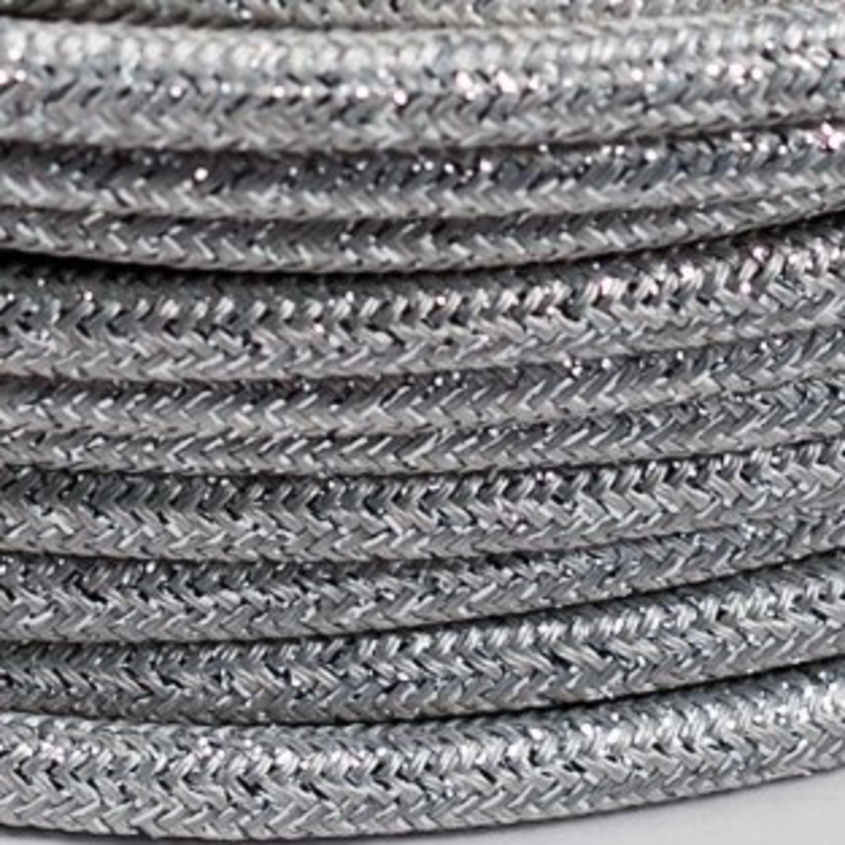 CCIT Per Metre - Round textile cable weaved Silver foil flex 3 core 0.75cm Diameter