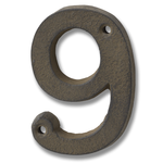 Rustic Brown Cast Iron House Number ‘9’