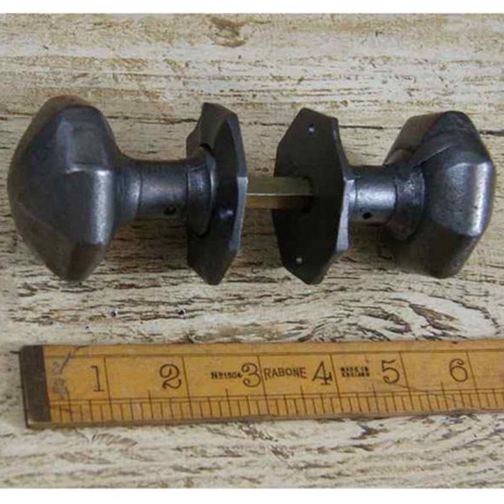 IRON RANGE Large Octagonal Door handle knob + back Plates Cast Antique Iron  60mm point to point
