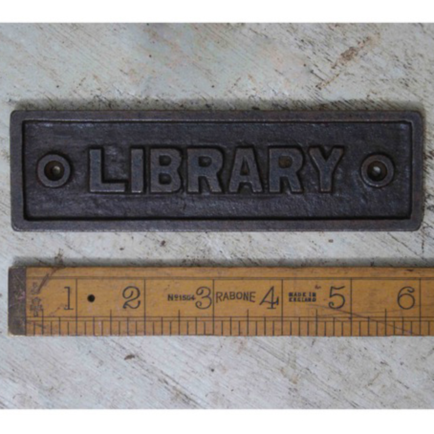 IRON RANGE Plaque 'LIBRARY' Antique Iron 45mm x 152mm