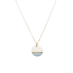One & Eight Porcelain Disc Necklace - Bantham Blue Dipped on Gold 16-18" Chain