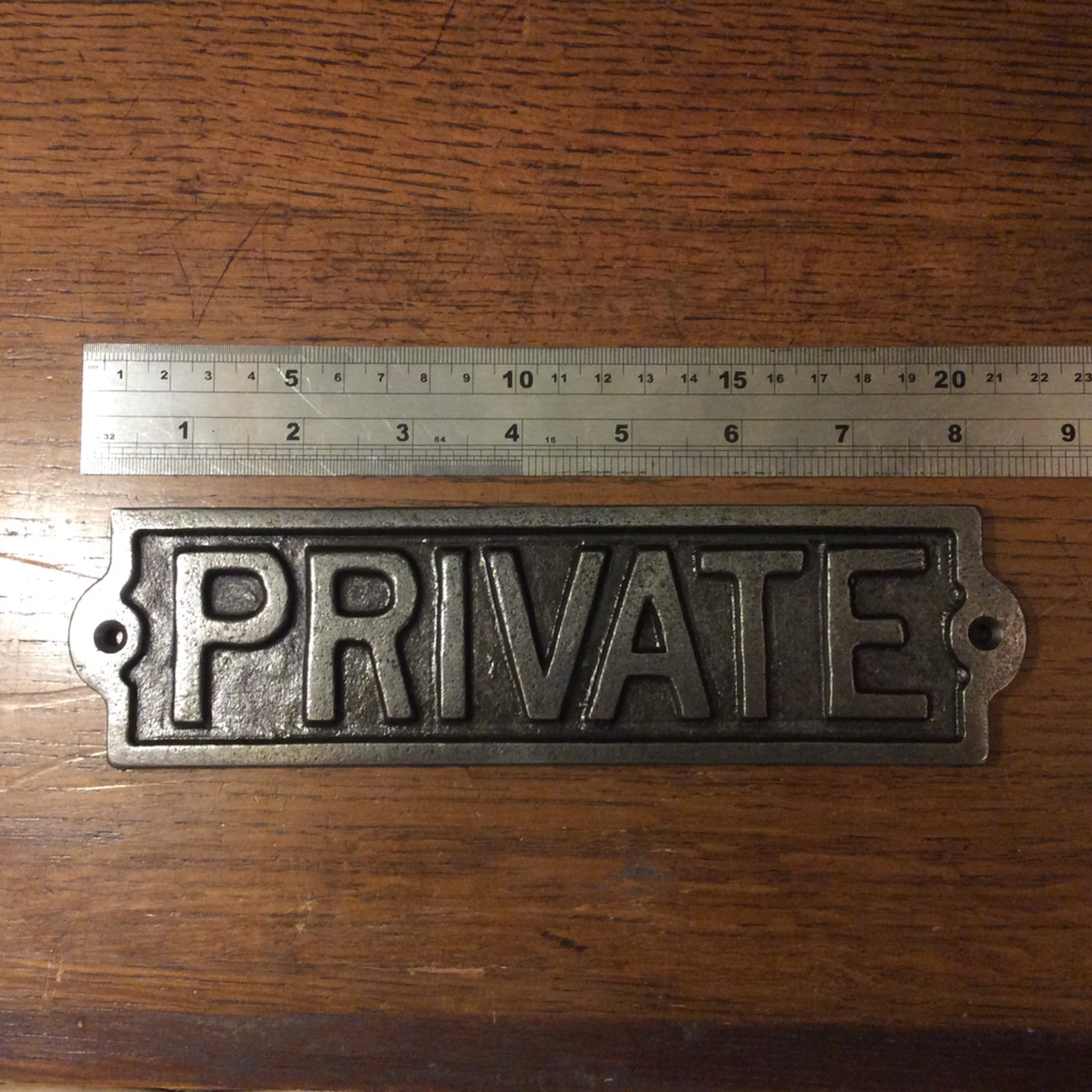 IRON RANGE Plaque PRIVATE Cast Antique Iron 55 x 195mm