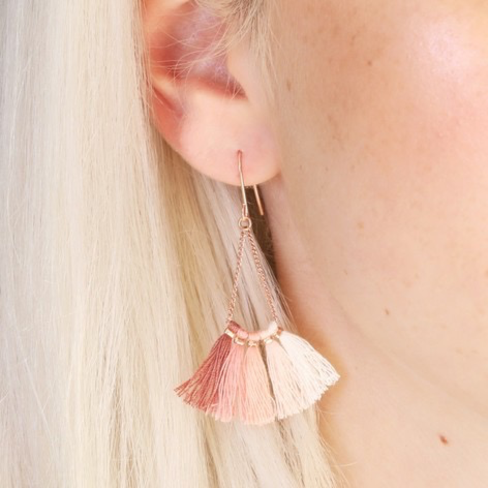 Lisa Angel Pink and Peach Tassel earrings in Rose Gold