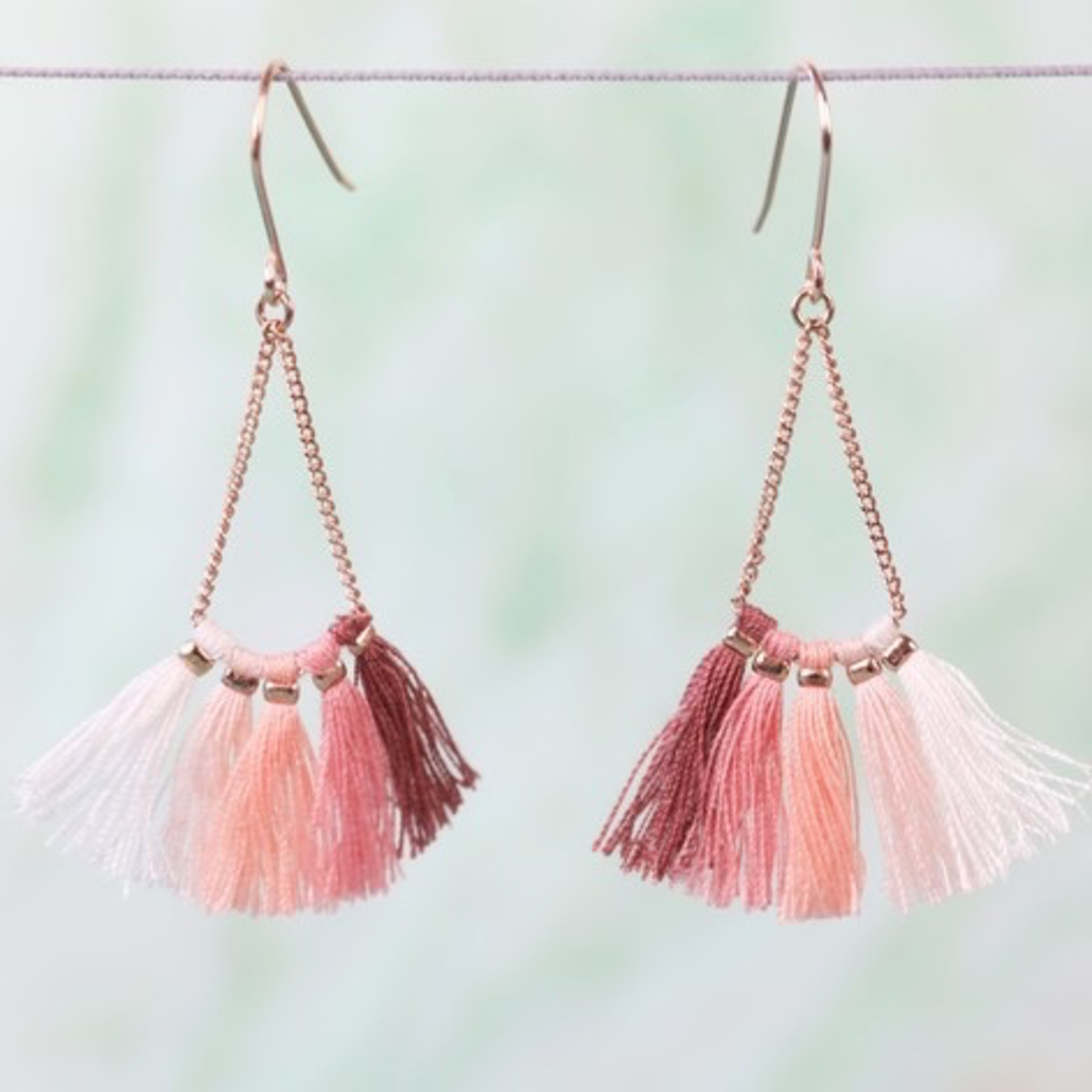 Lisa Angel Pink and Peach Tassel earrings in Rose Gold