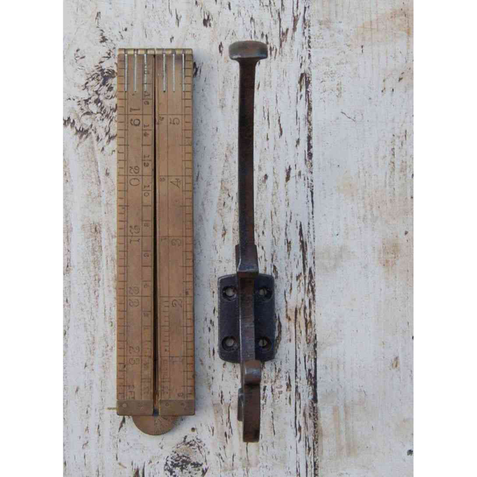 IRON RANGE Double Coat Hook - Spoon Head Cast 4 Hole back plate  Waxed Ant Iron