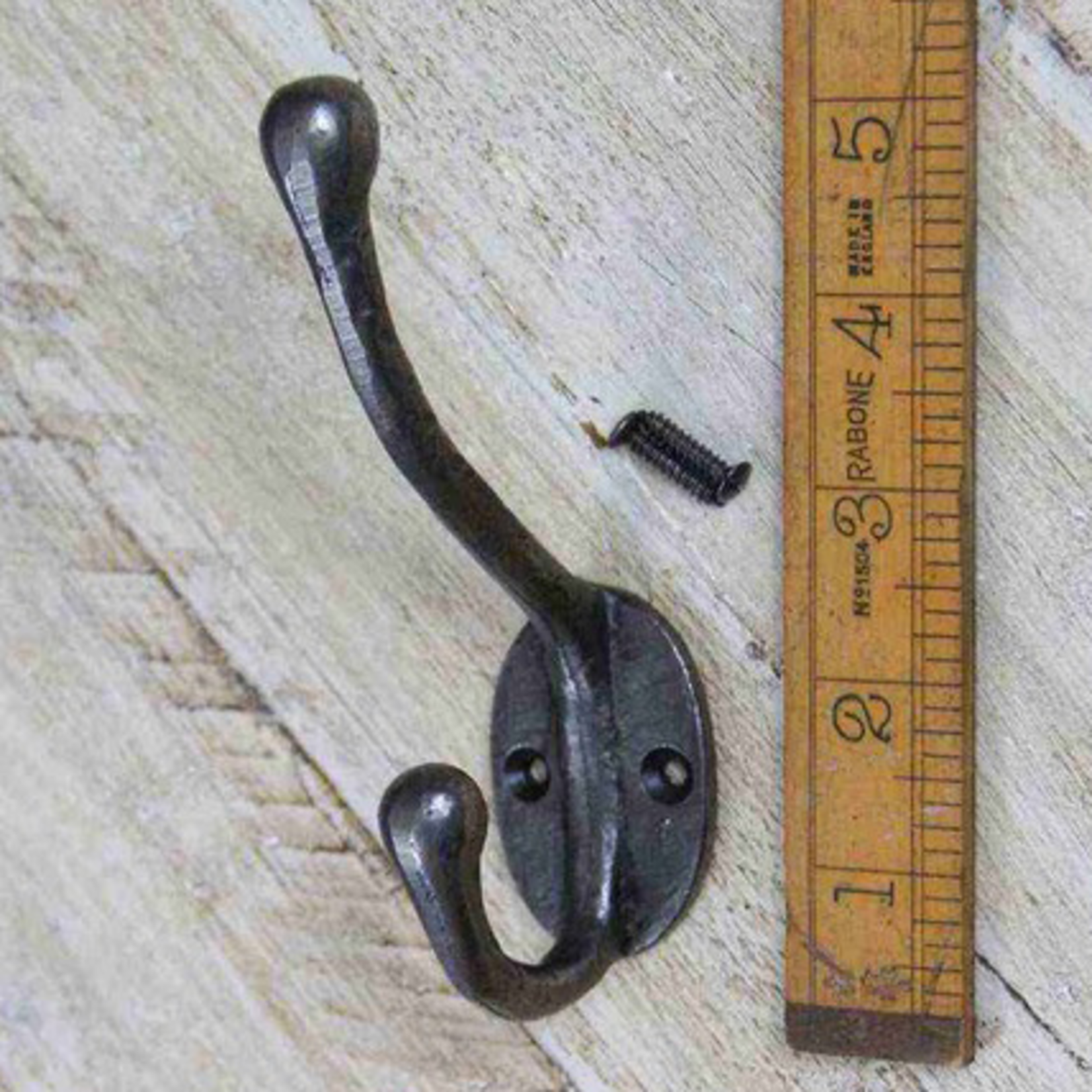 IRON RANGE RIVEN 125mm Coat Hook Heavy Round Double Ant Iron 2 hole