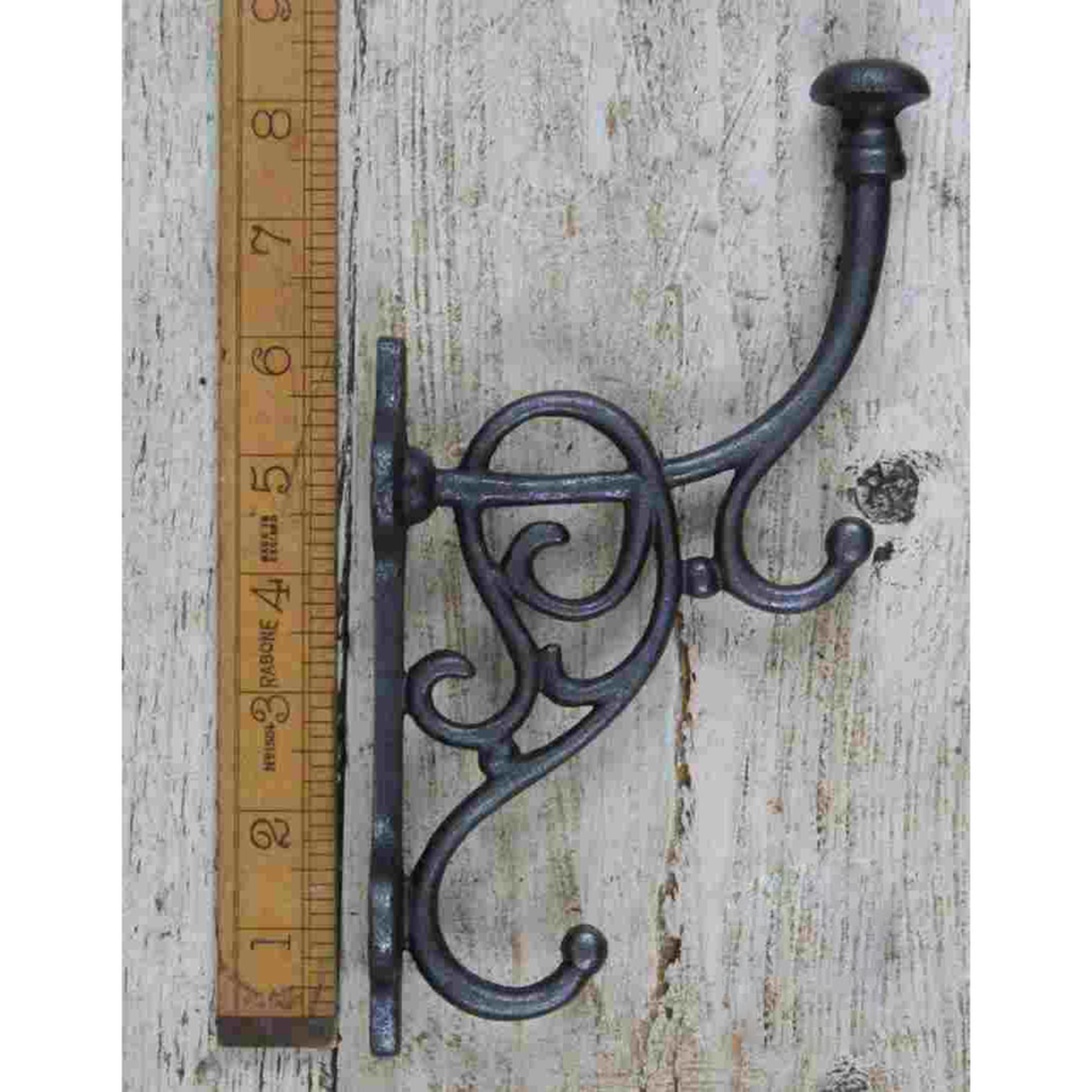 IRON RANGE Triple Hook Cast Antique Iron Fancy Stave Design 215mm