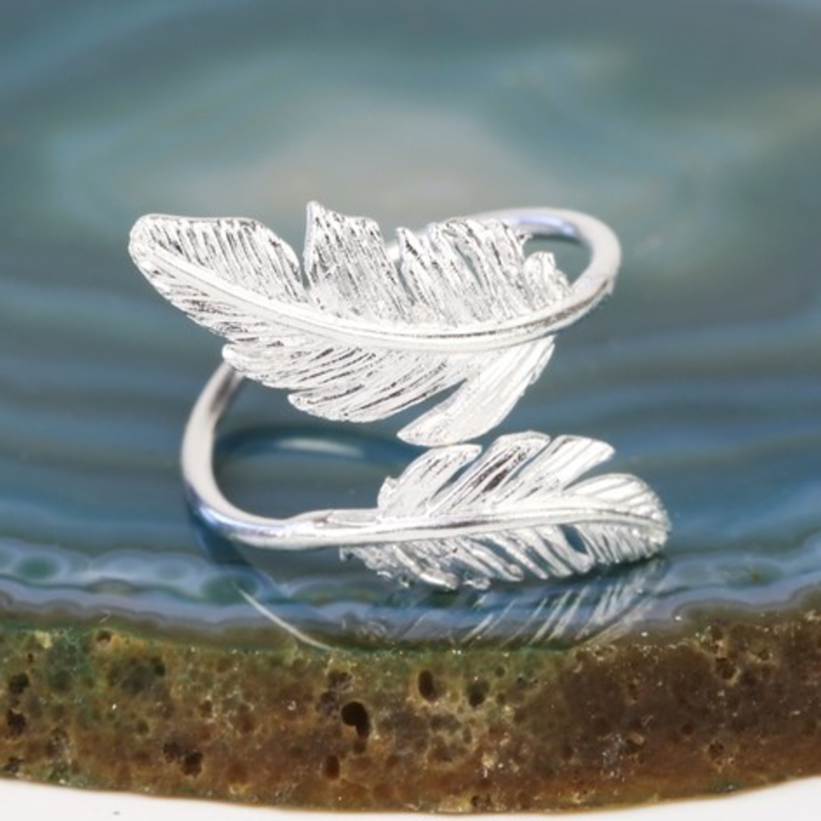 Lisa Angel Silver Double Feather Ring