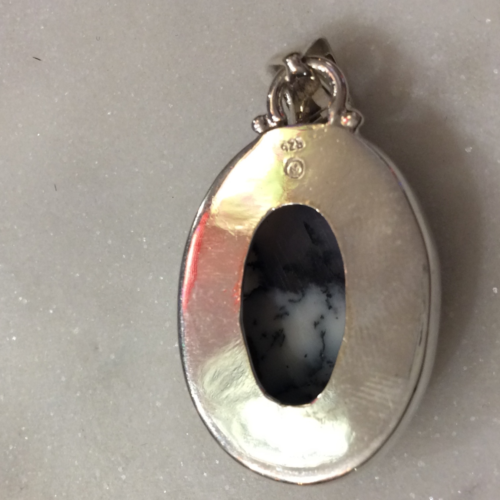 Ombre Dendritic Agate Large Oval Pendant - Sterling Silver