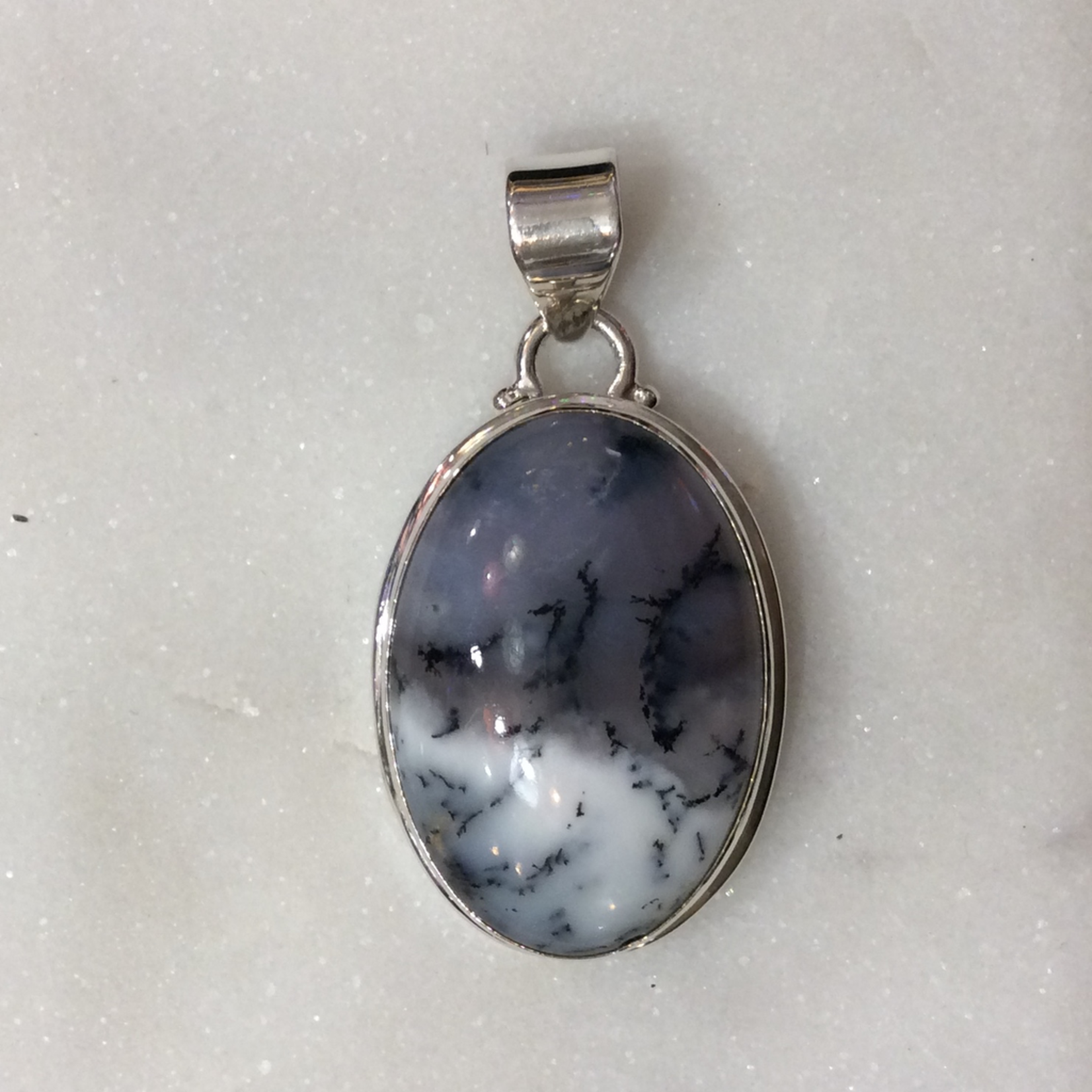 Ombre Dendritic Agate Large Oval Pendant - Sterling Silver