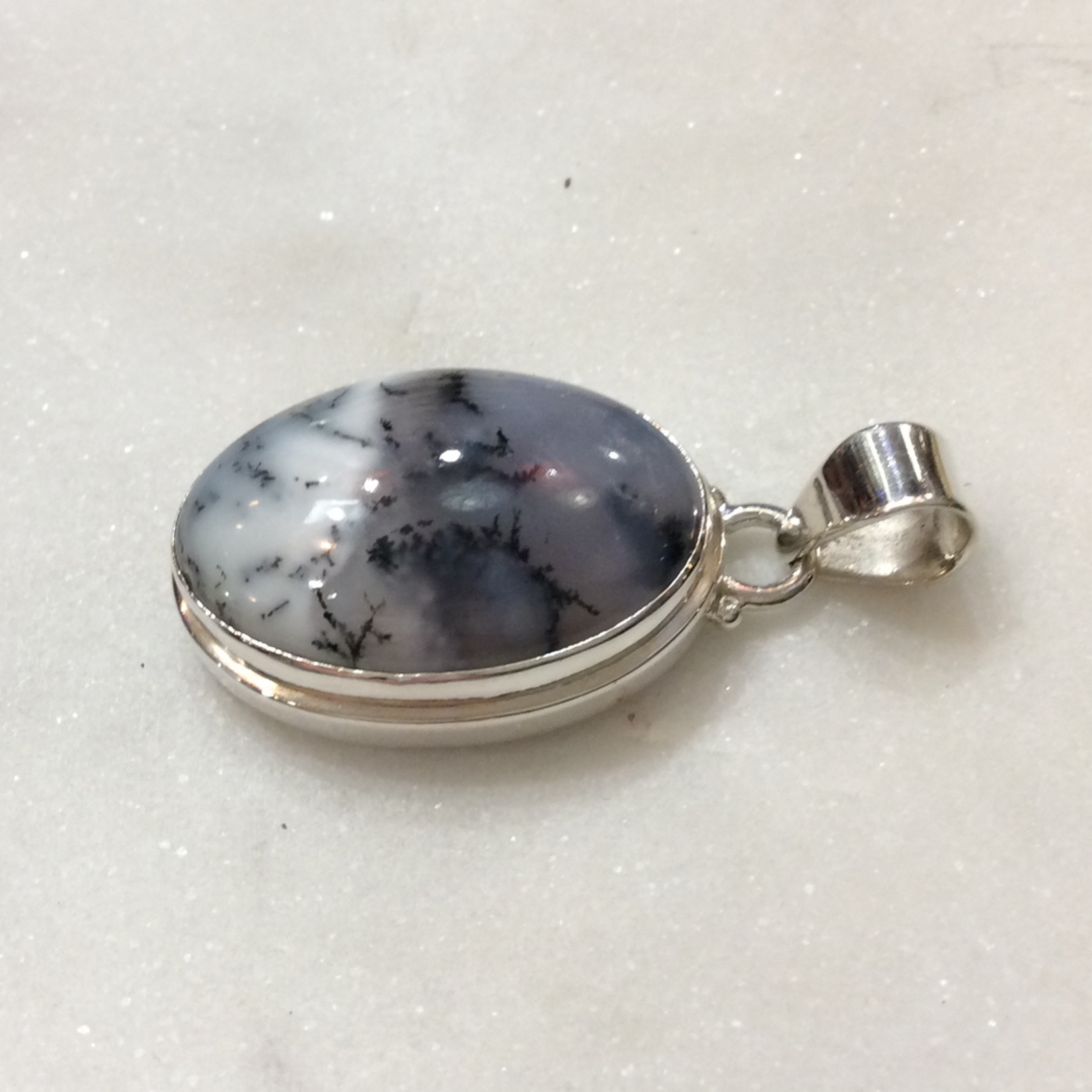 Maharaja Arts Palace Dendritic Agate Large Oval Pendant - Sterling Silver