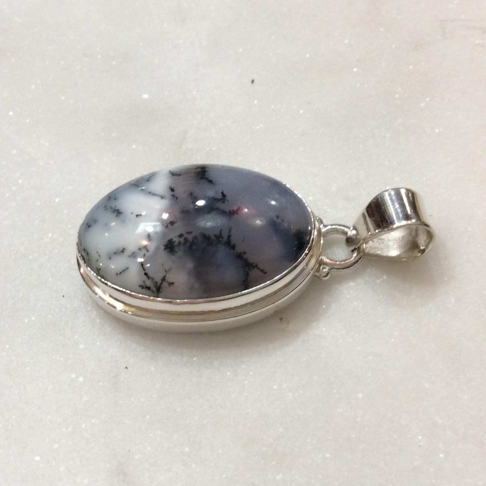 Ombre Dendritic Agate Large Oval Pendant - Sterling Silver