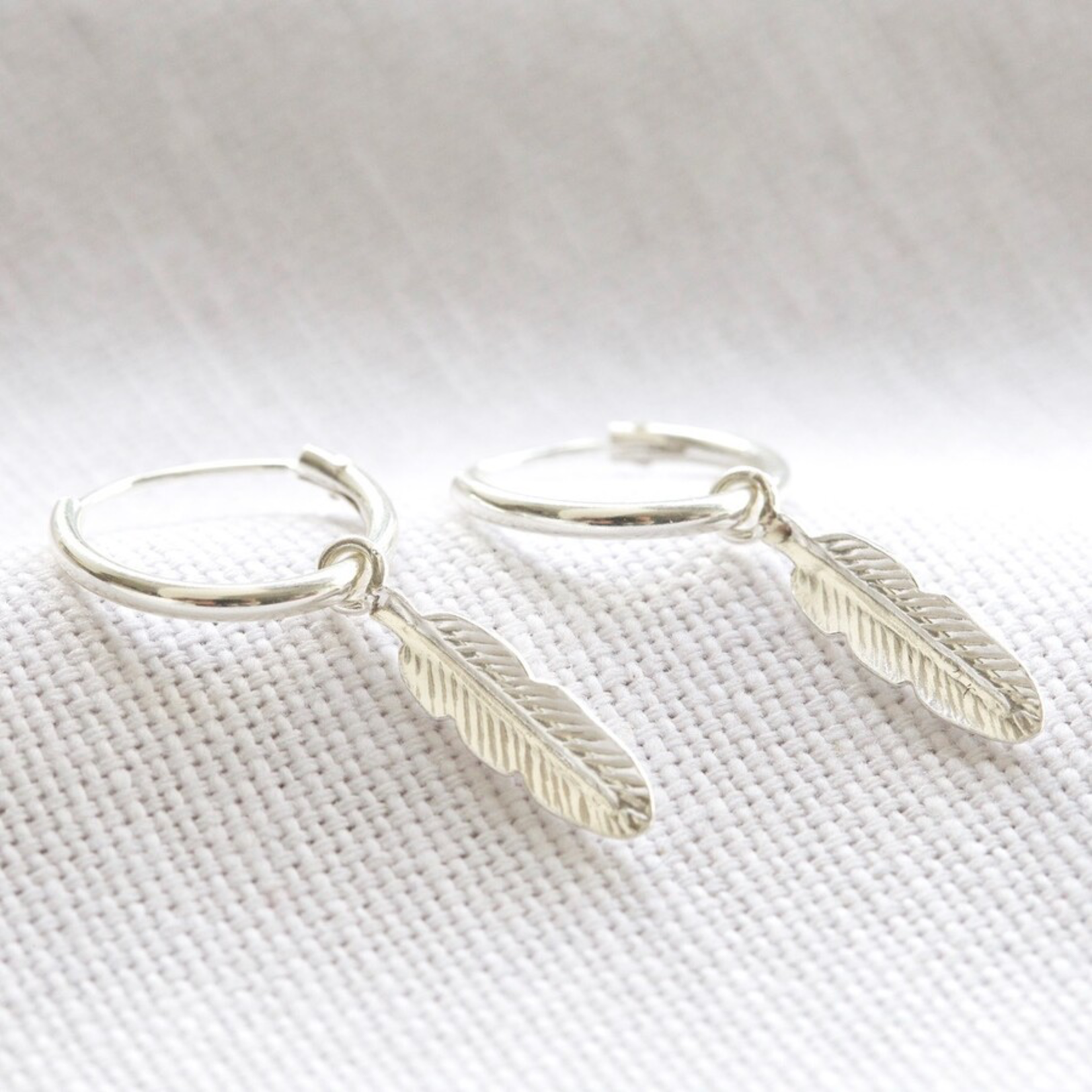 Lisa Angel Feather Charm Hoop Sterling Silver Earrings