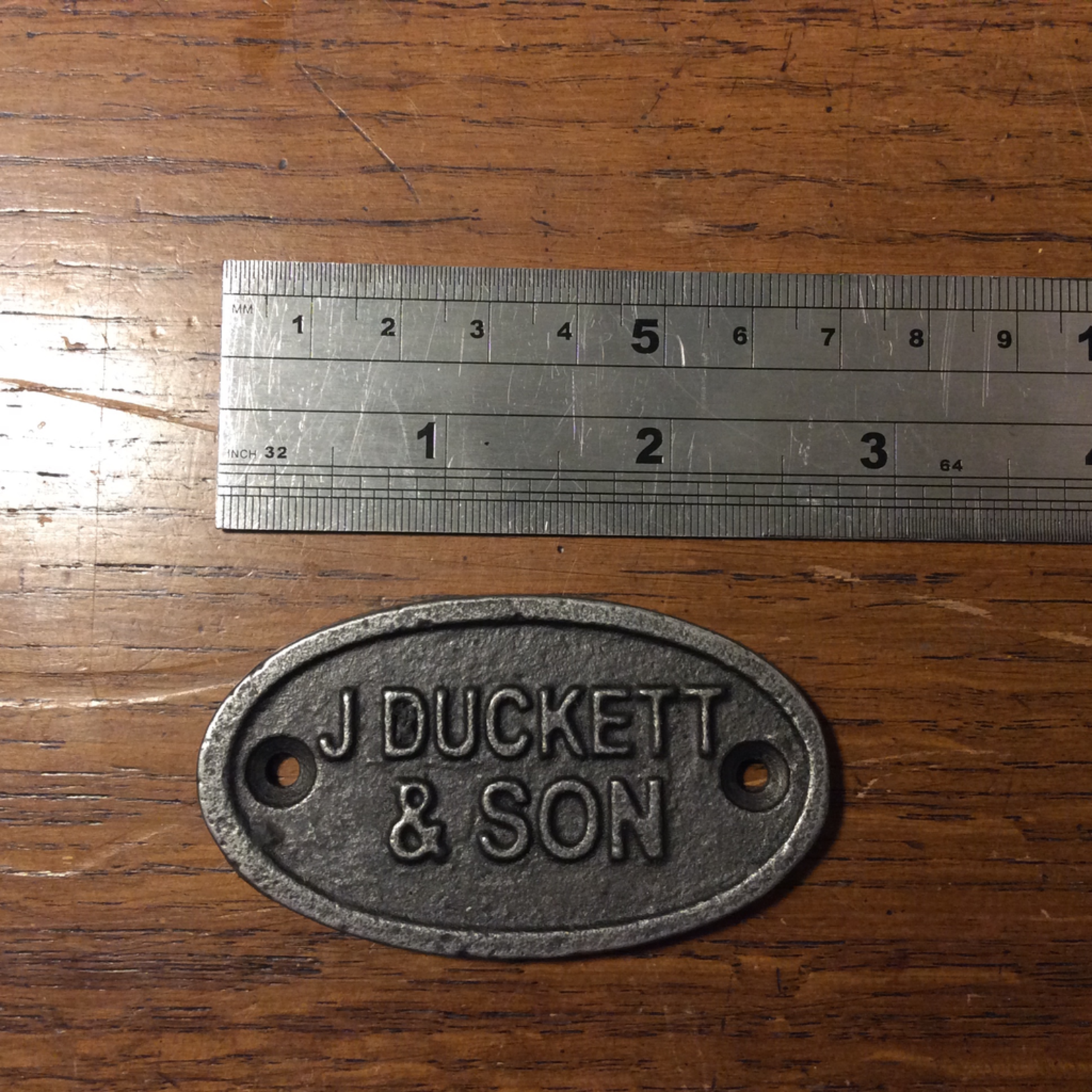 IRON RANGE Plaque Oval 'J DUCKETT & SON' Ant Iron 75mm