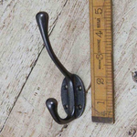 IRON RANGE Double Hat & Coat Hook Victorian 4 Hole Cast Ant Iron 3cm x 5cm back plate