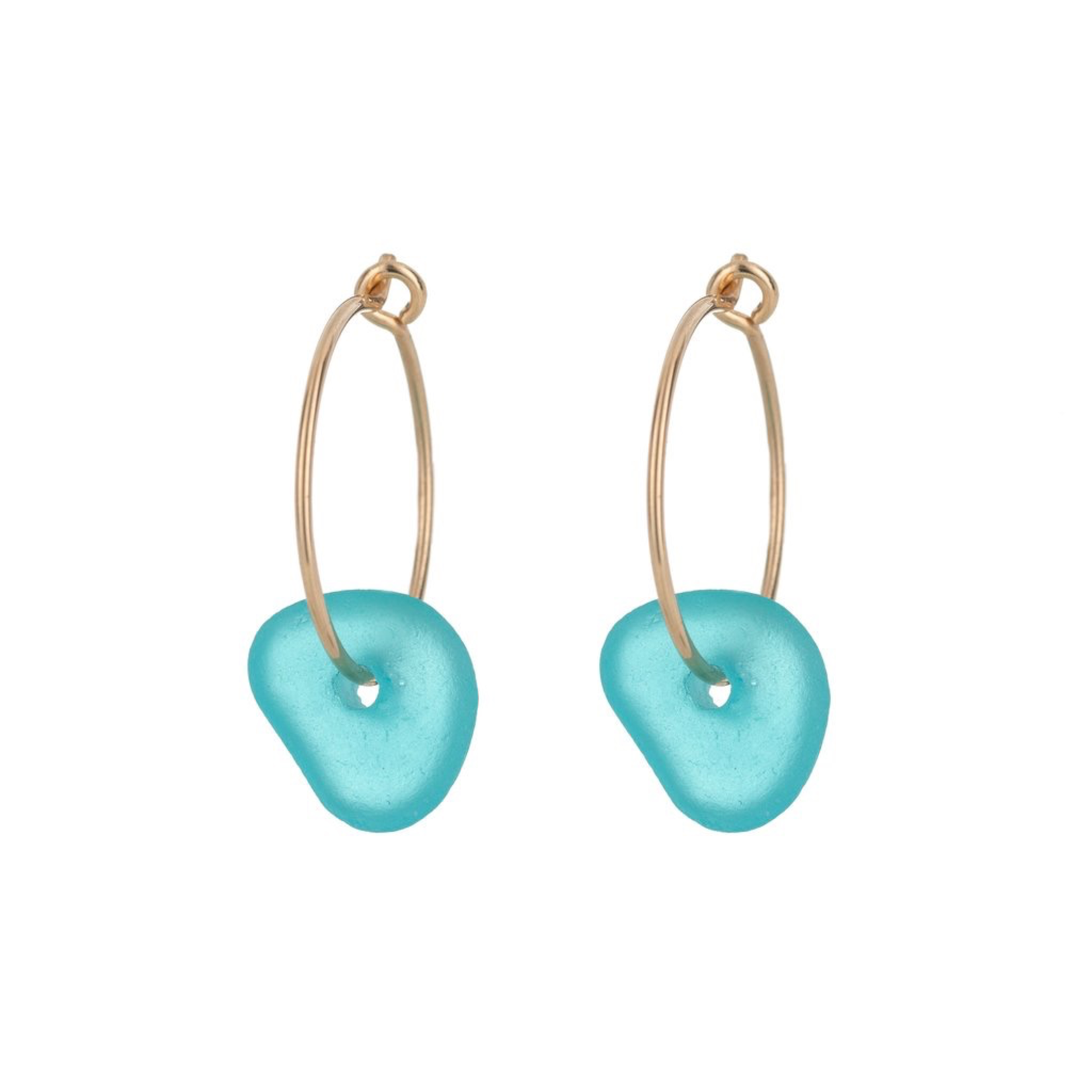 One & Eight Aqua Seaglass Gold Hoop Earrings