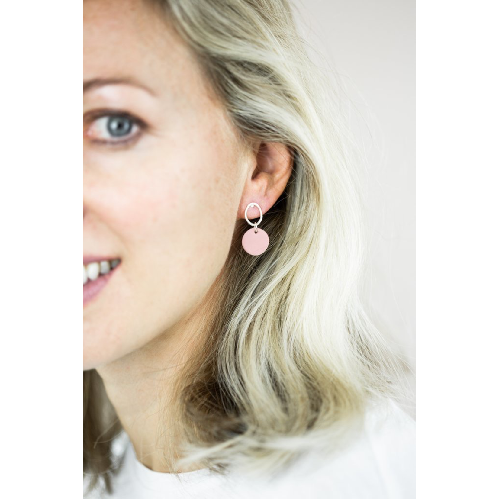 One & Eight Porcelain Flamingo Earrings on Silver Oval Studs