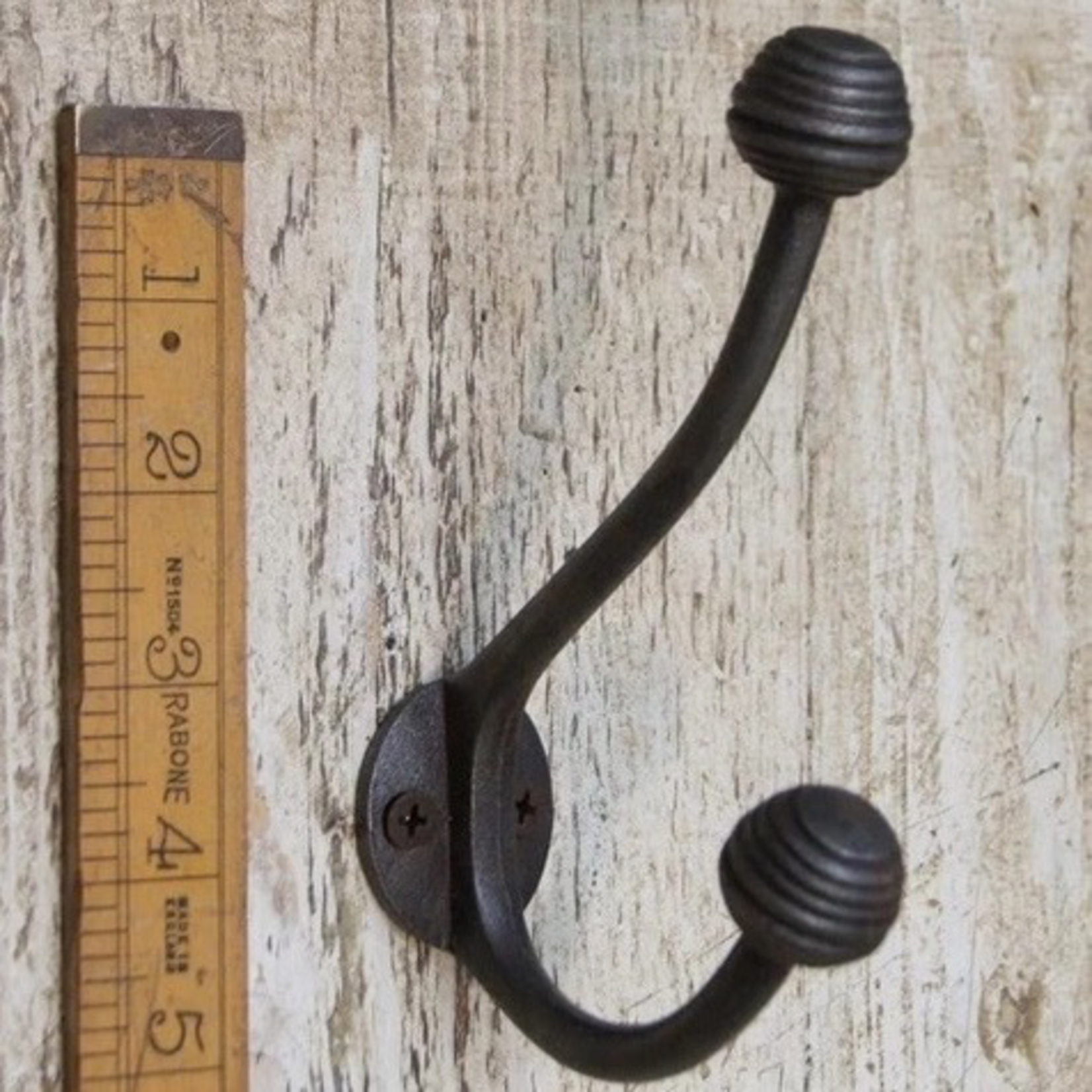 IRON RANGE Double Hat and Coat Hook BEEHIVE BALL Top Antique Iron 145mm