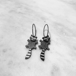 Black Racoon with White Spots and stripes Earrings