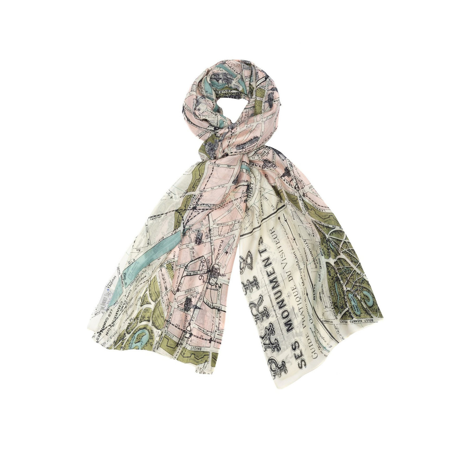 ONE HUNDRED STARS Paris Streets Map with Monuments Printed Scarf - Pink