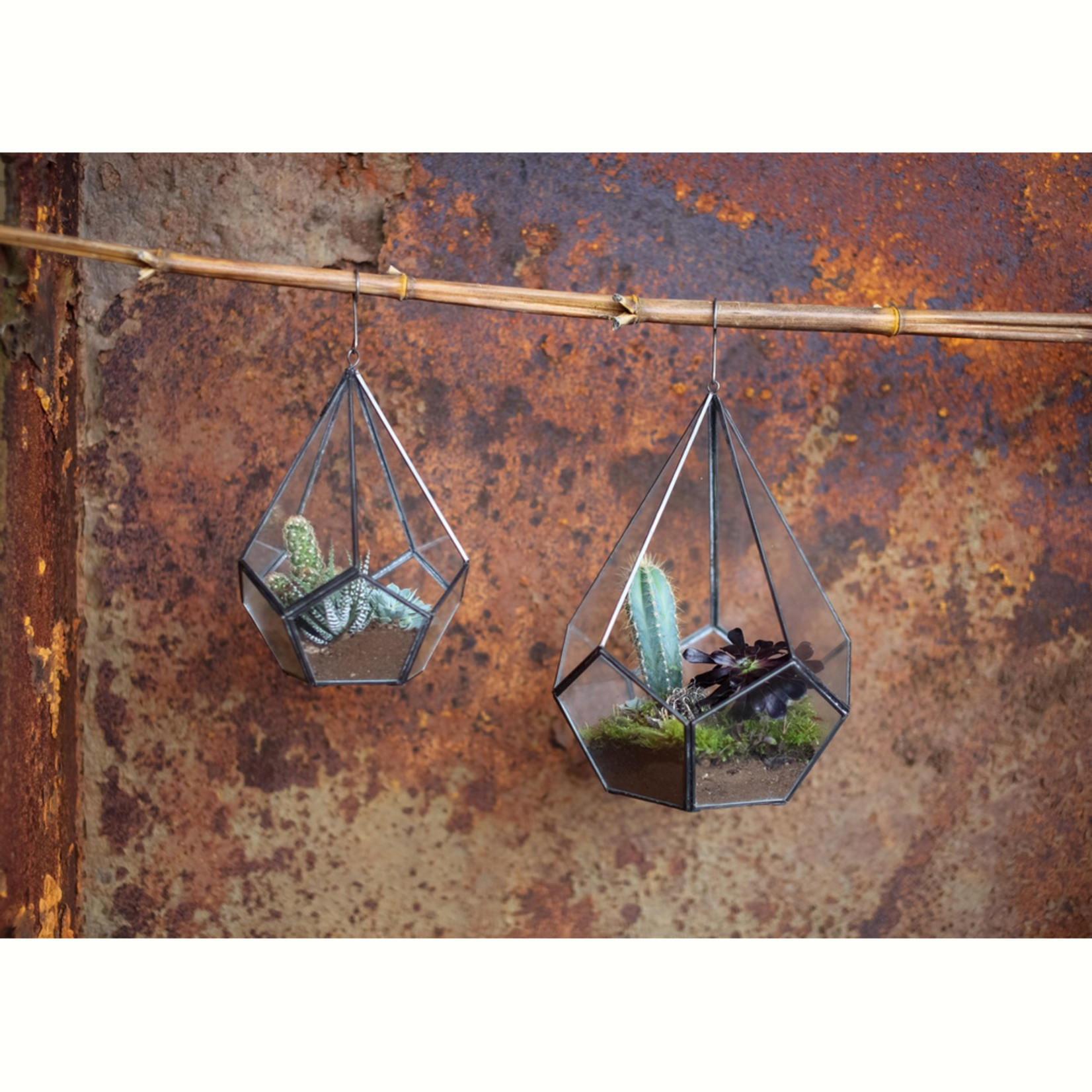 Nkuku MANDURI Glass HANGING Terrarium PLANTER - ANTIQUE ZINC - SMALL 25.5 X 20CM (DIA)