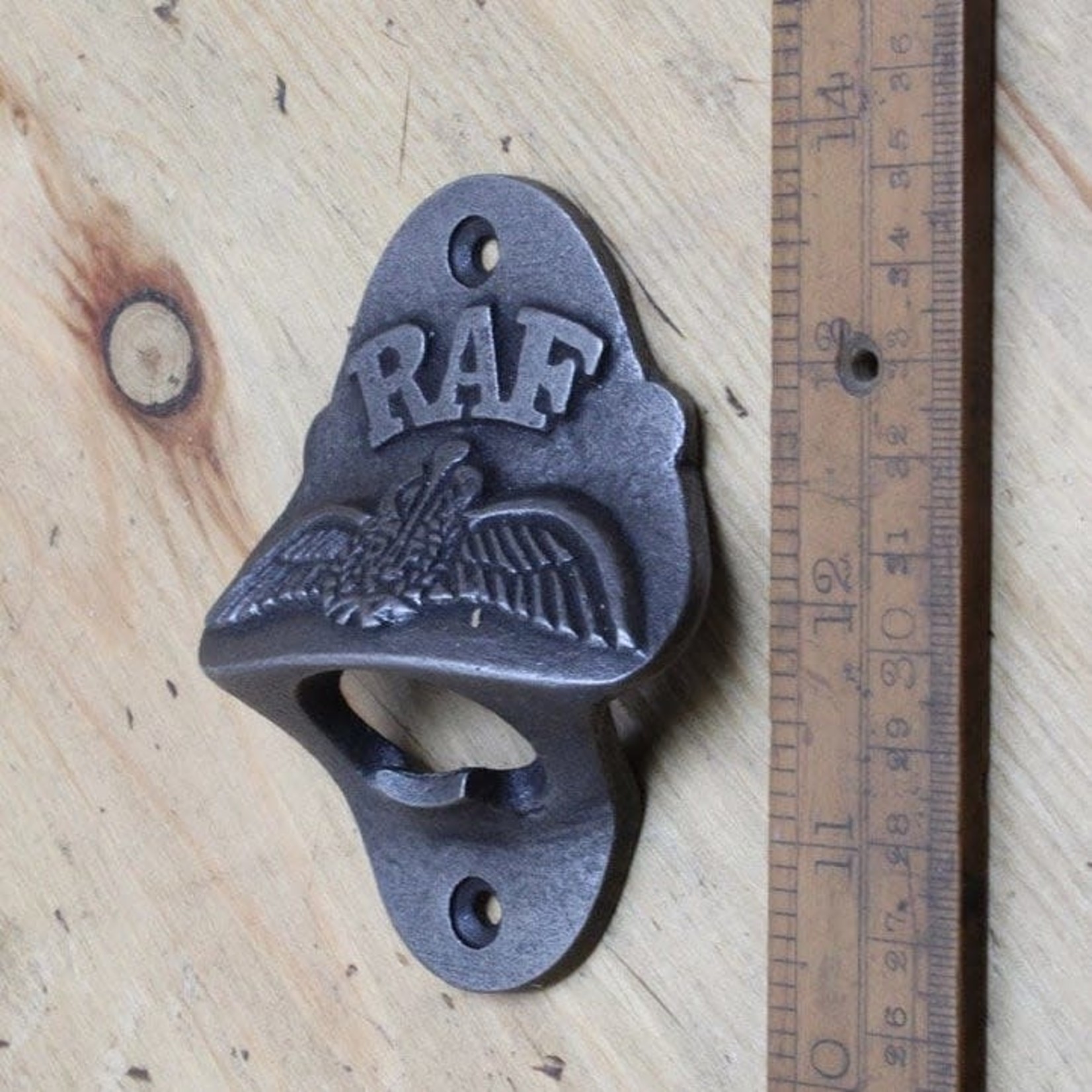 IRON RANGE RAF Bottle Opener Cast Antique Iron WITH LETTERS RAF