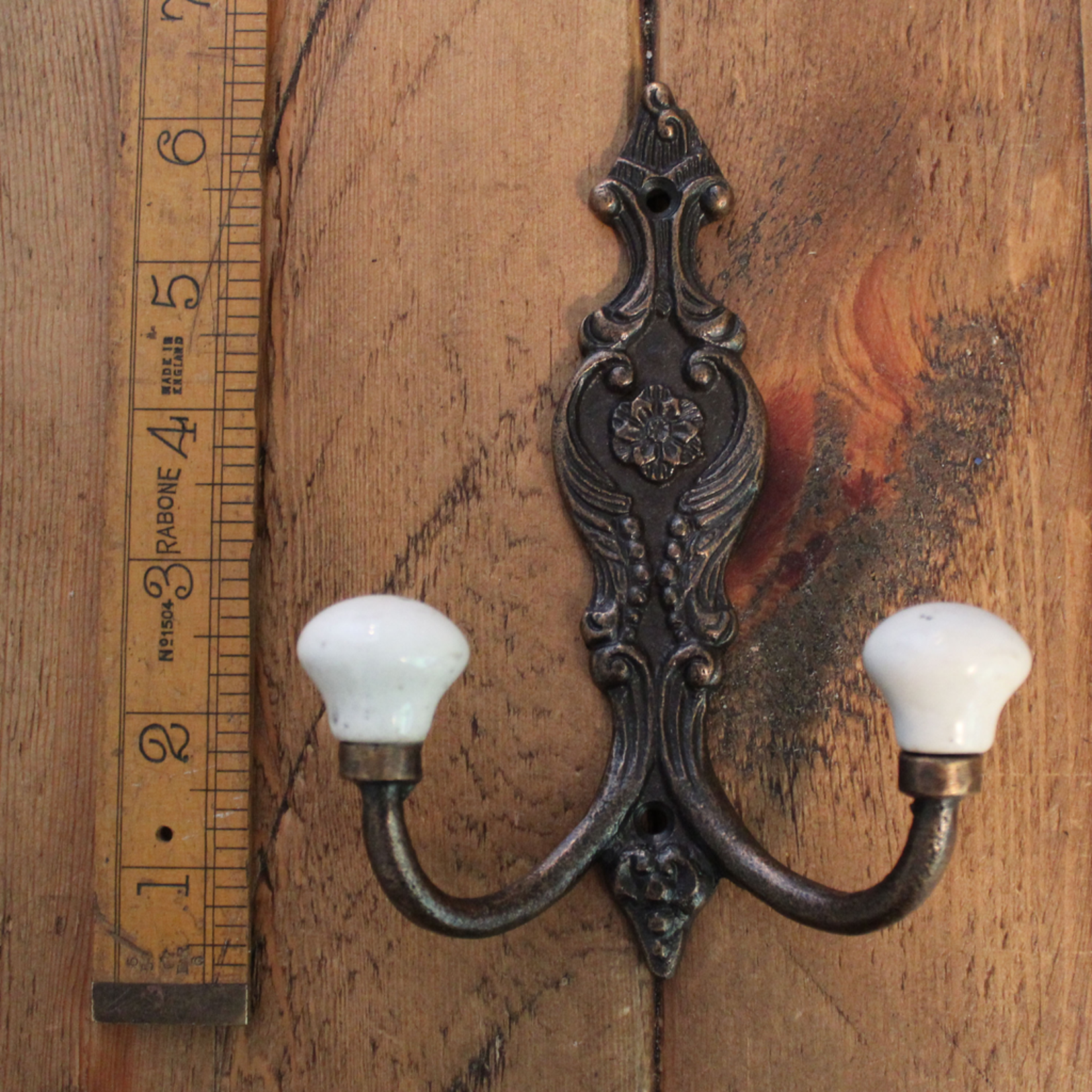 IRON RANGE COPPER French Style Hat and Coat Hook with 2 ceramic ball top 150mm double hook