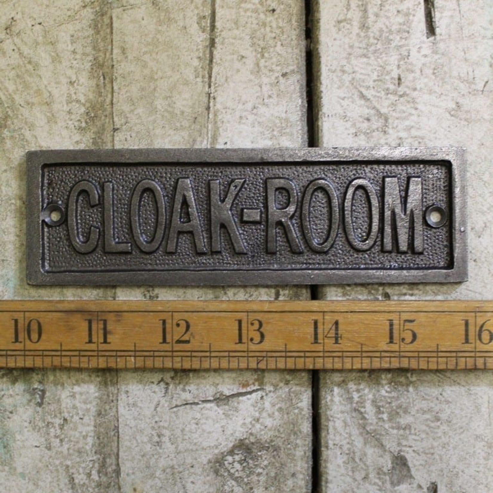 IRON RANGE Plaque CLOAKROOM Cast Antique Iron 45 x 152mm