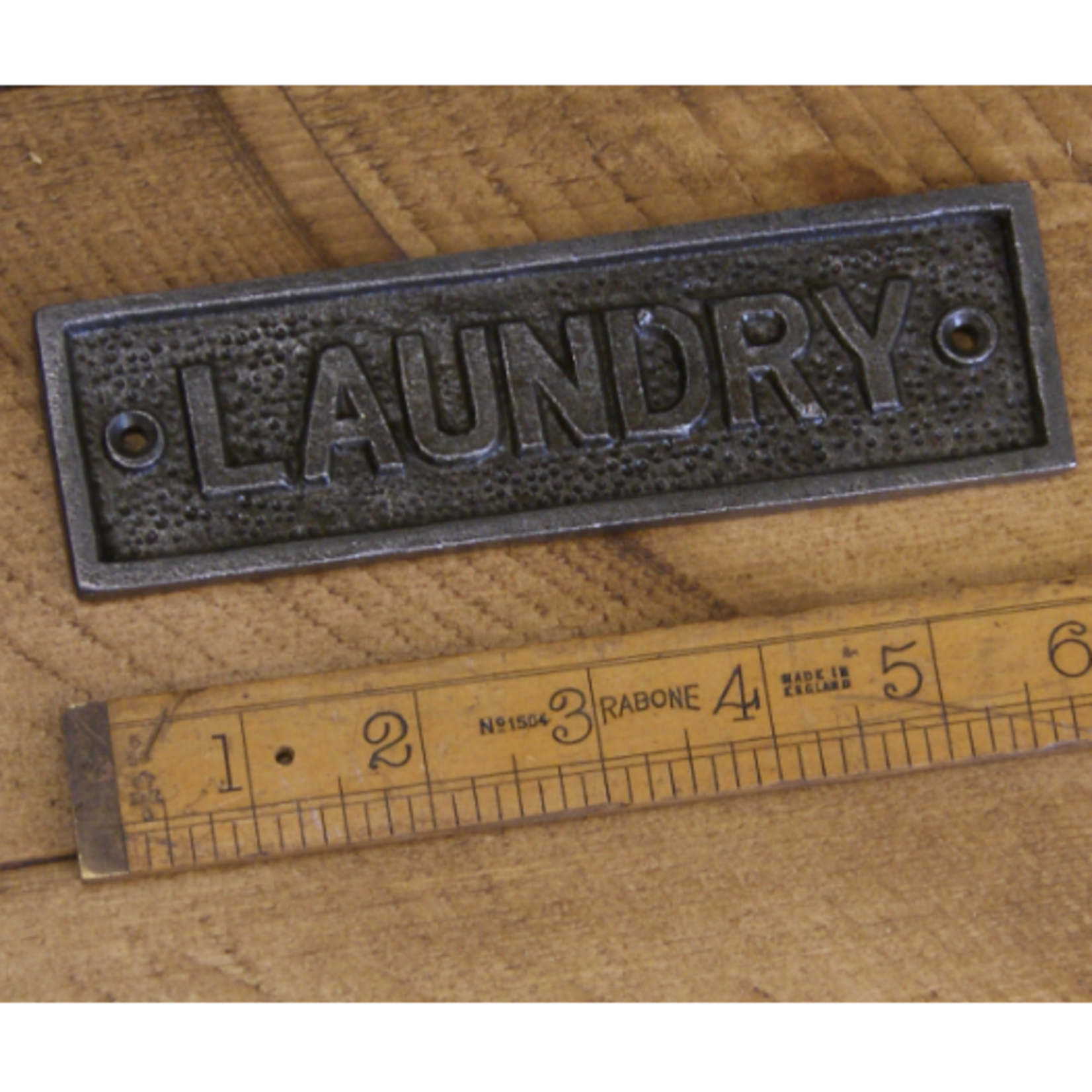 IRON RANGE Plaque LAUNDRY cast antique iron 45x152mm