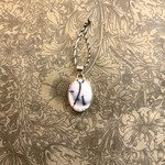 White Dendritic Agate Large Oval Pendant - Sterling Silver