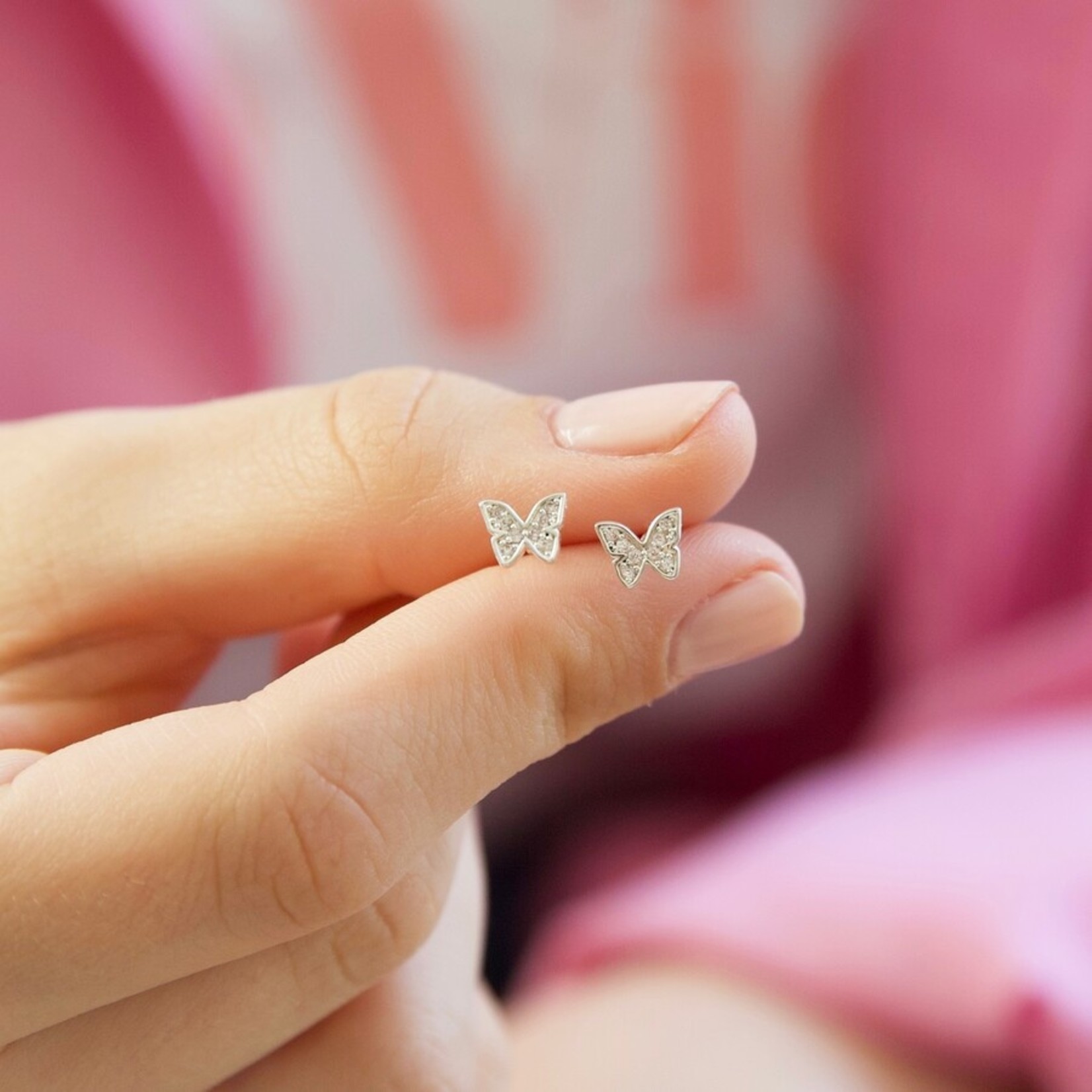 Lisa Angel Crystal Butterfly Stud Earrings in Silver