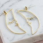 Lisa Angel Sleeping Crescent Moon Face Drop Earrings in Gold