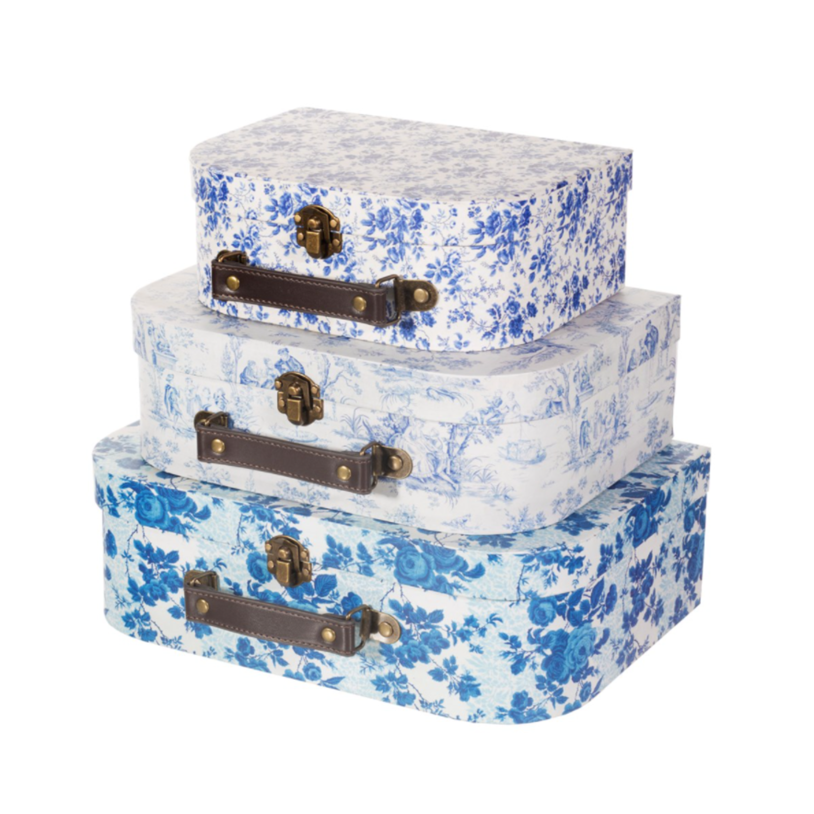 Sass and Belle .Celeste Blue and White Floral Suitcases