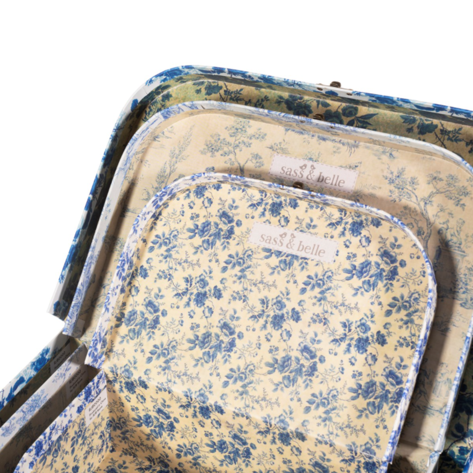 Sass and Belle .Celeste Blue and White Floral Suitcases
