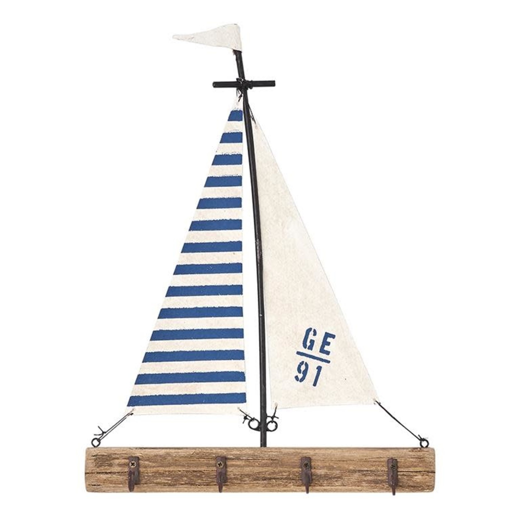 Nautical Homeware Canvas Sailing Mast with 4 Key Hooks