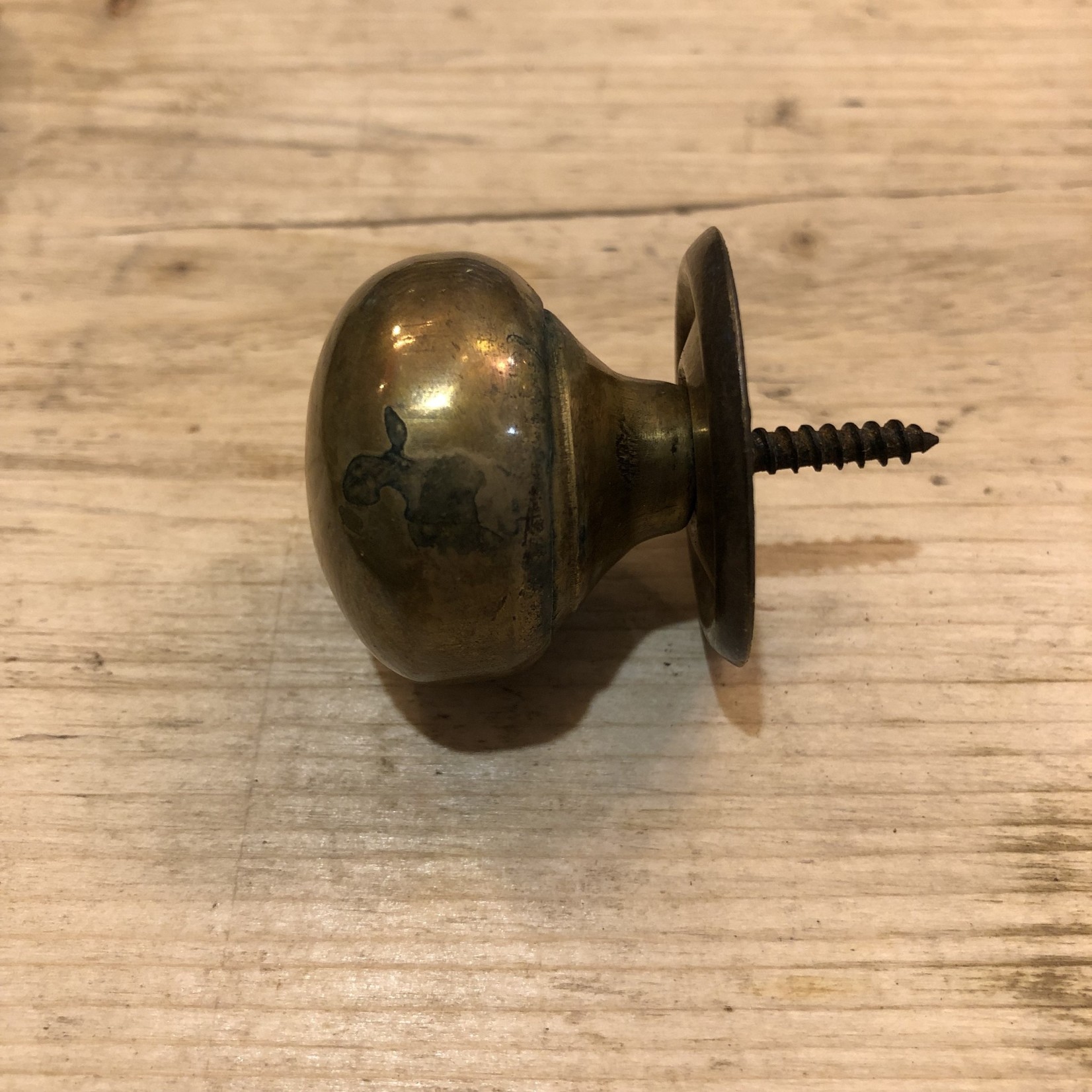 IRON RANGE Knob Cupboard Screw & Plate Hollow Antique Brass 38mm Dia SCREW FROM FRONT
