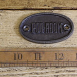 IRON RANGE Plaque Oval 'POO ROOM' Cast Antique Iron 40mm x 75mm