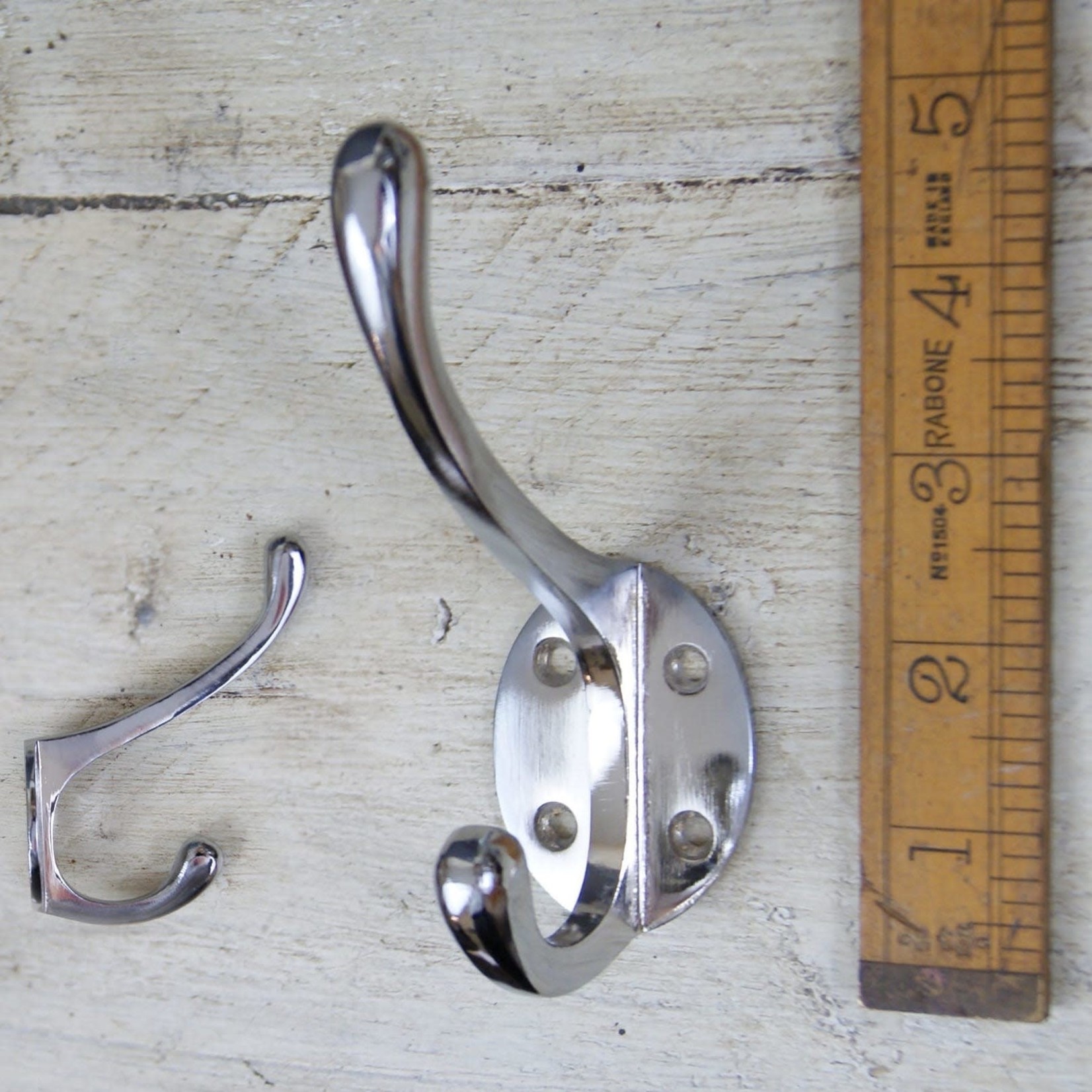 Hat and Coat Hook Straight Sides 4 Hole Chrome on Cast Iron