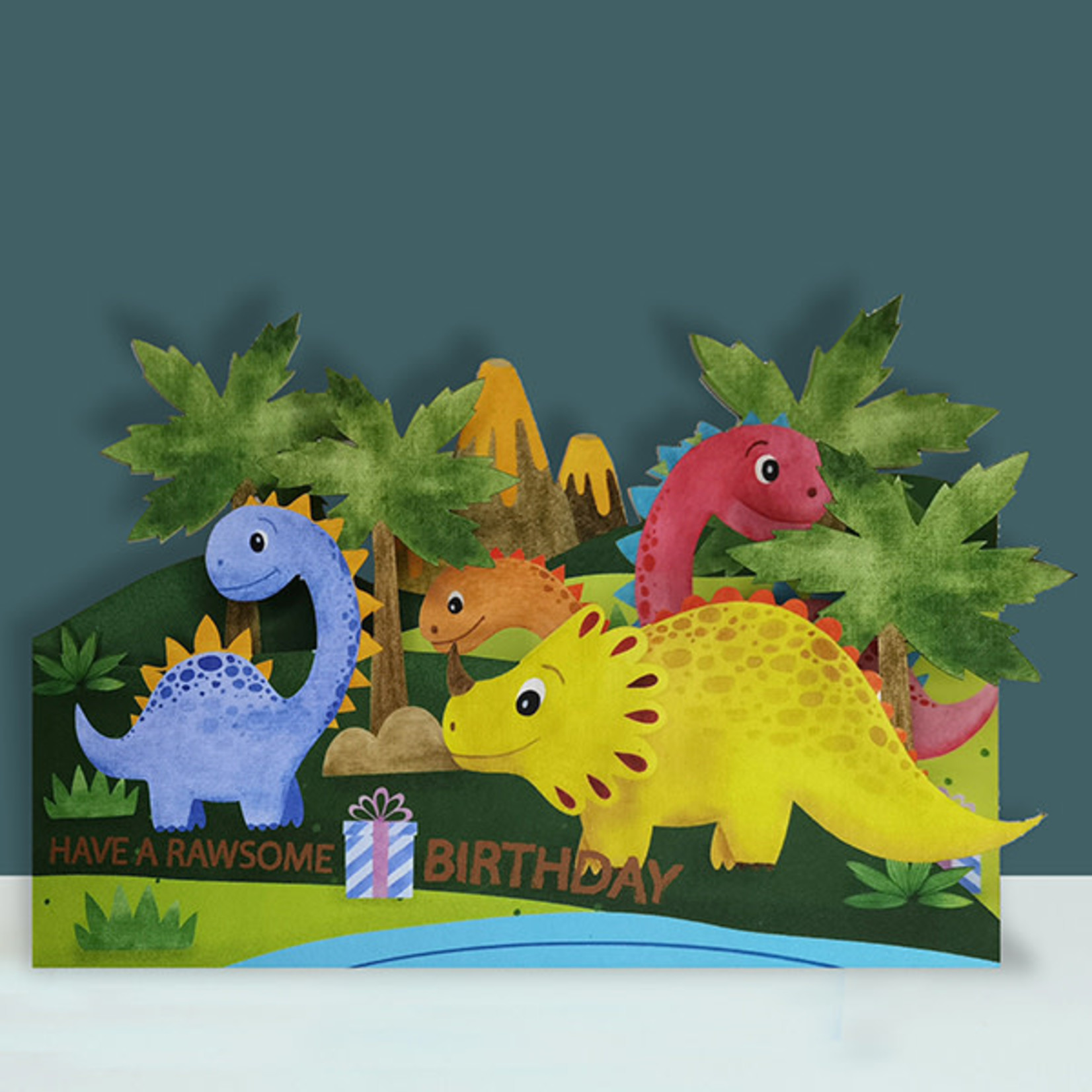 AllJoy Design Dinosaur Paper Cut Fold Out Card