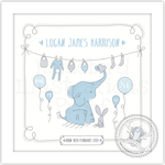 Homebird Bespoke Personalised Square Elephant Illustration BLUE/PINK/MINT