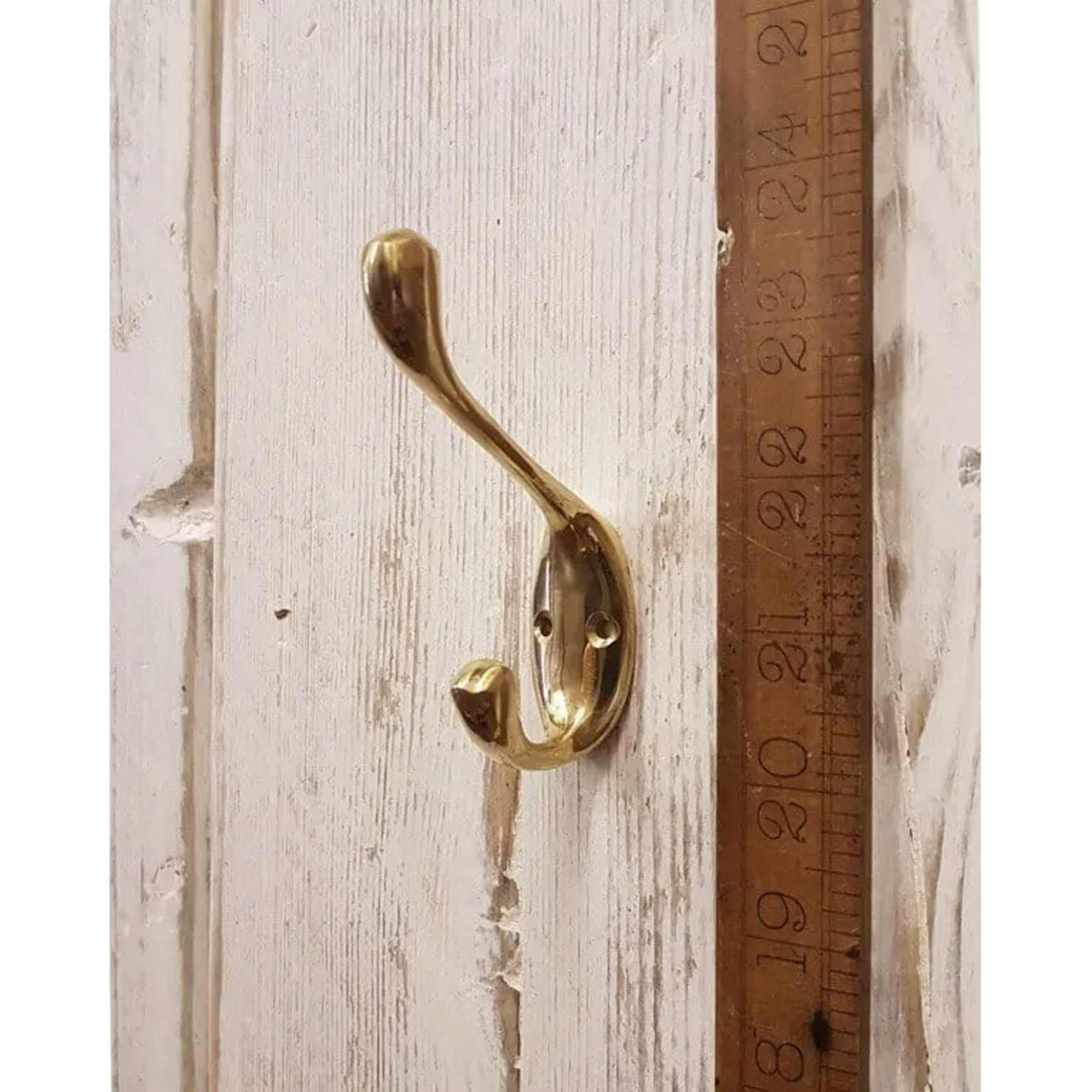 IRON RANGE Double Solid Brass Polished Coat Hook 90mm / 3.5"