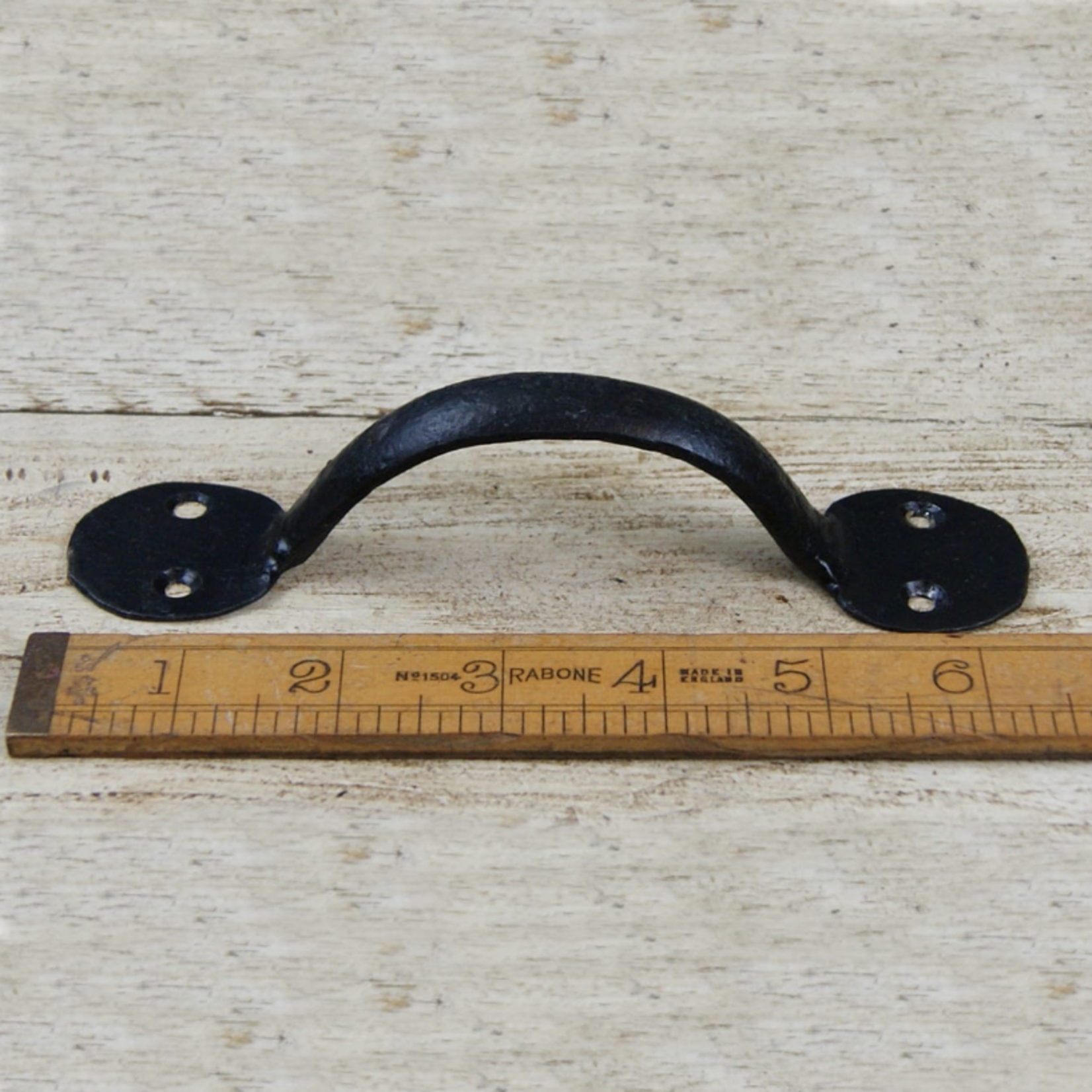 IRON RANGE THIN Pull Handle Round End Hand Forged 2 Hole Black Wax 6" /150mm