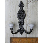 IRON RANGE French Style Hat and Coat Hook with 2 ceramic top 150mm double hook - IRON
